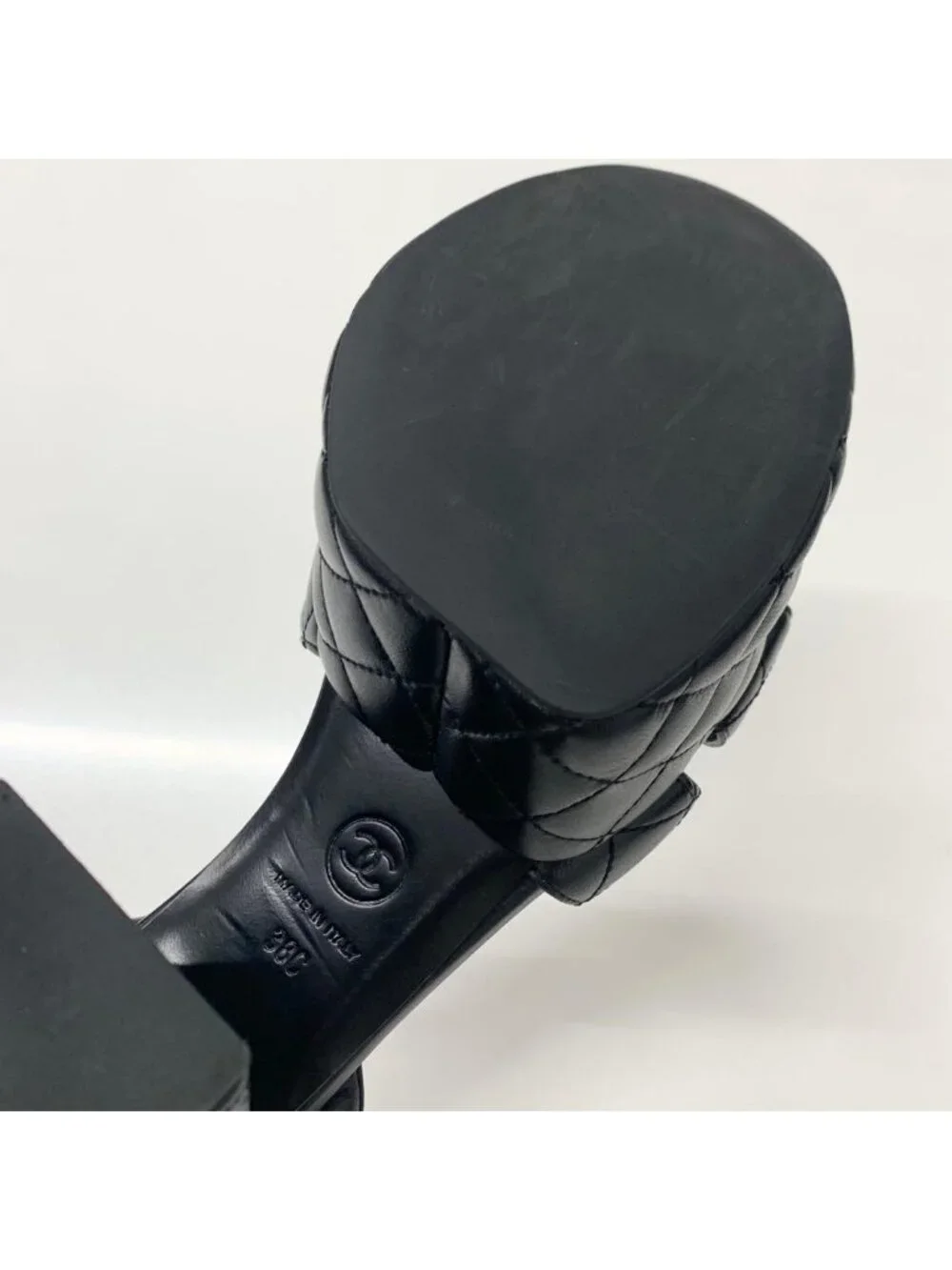 Chanel CC Logo Leather Quilted Strap Sandals Black